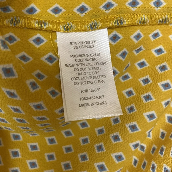 Dalia yellow with blue diamond light flowy Blouse short sleeve Large - Picture 8 of 13